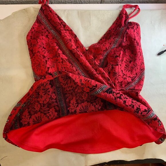 Monteau Red Spagheti strap lace elastic waist womens top large - Picture 6 of 14